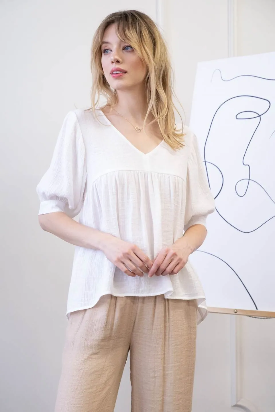 RELAXED BABYDOLL WOVEN TOP