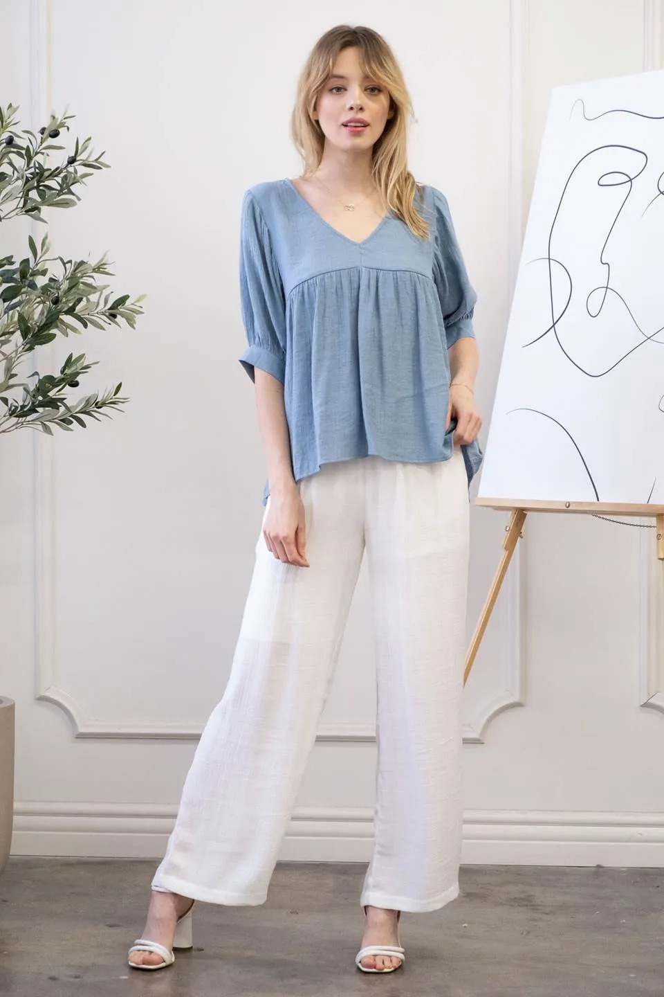RELAXED BABYDOLL WOVEN TOP