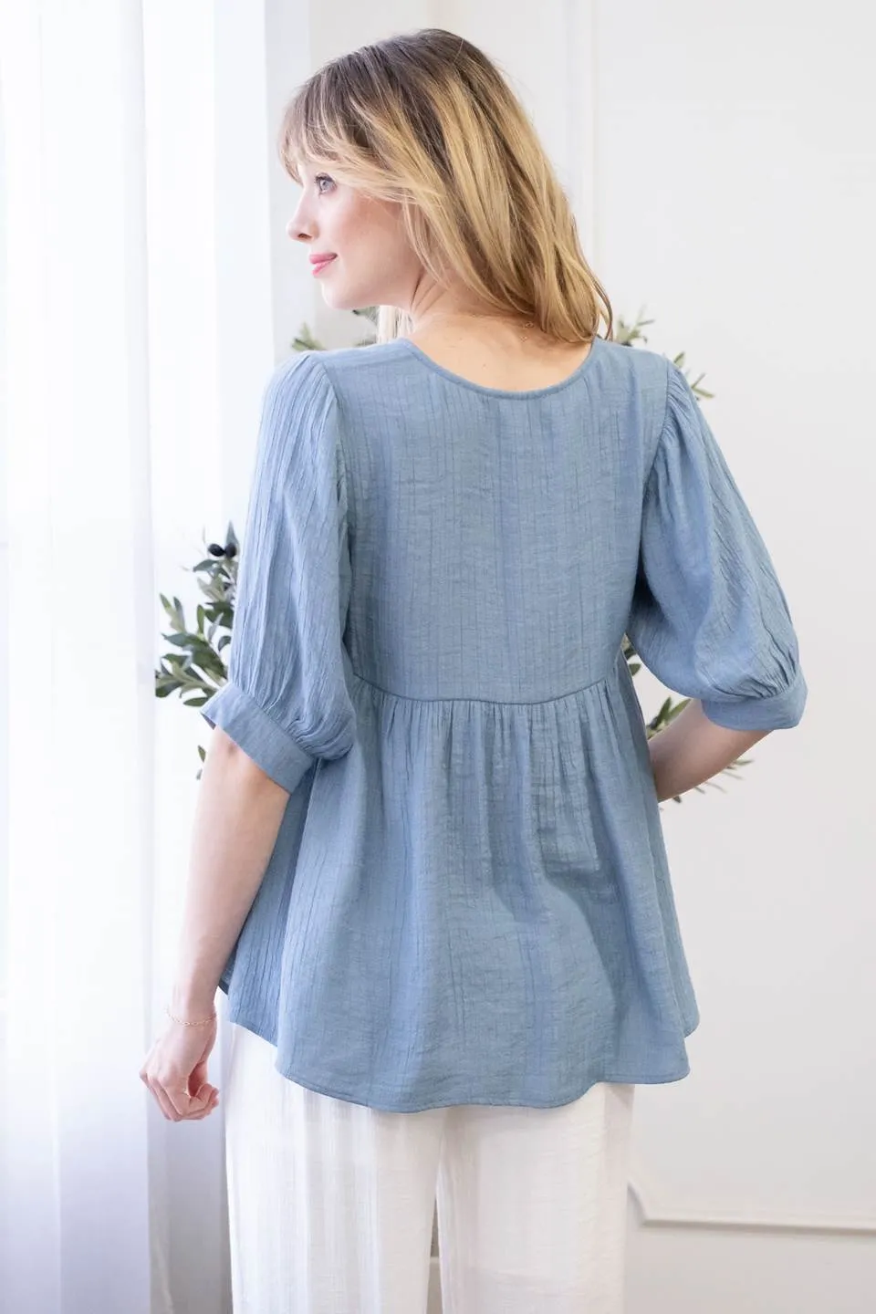 RELAXED BABYDOLL WOVEN TOP