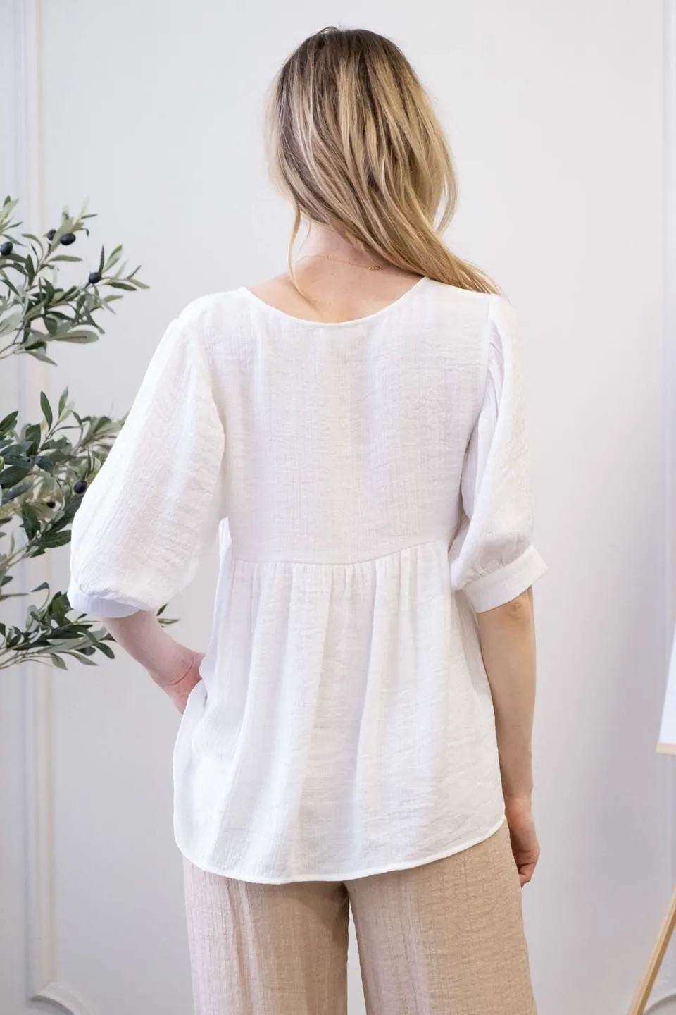 RELAXED BABYDOLL WOVEN TOP