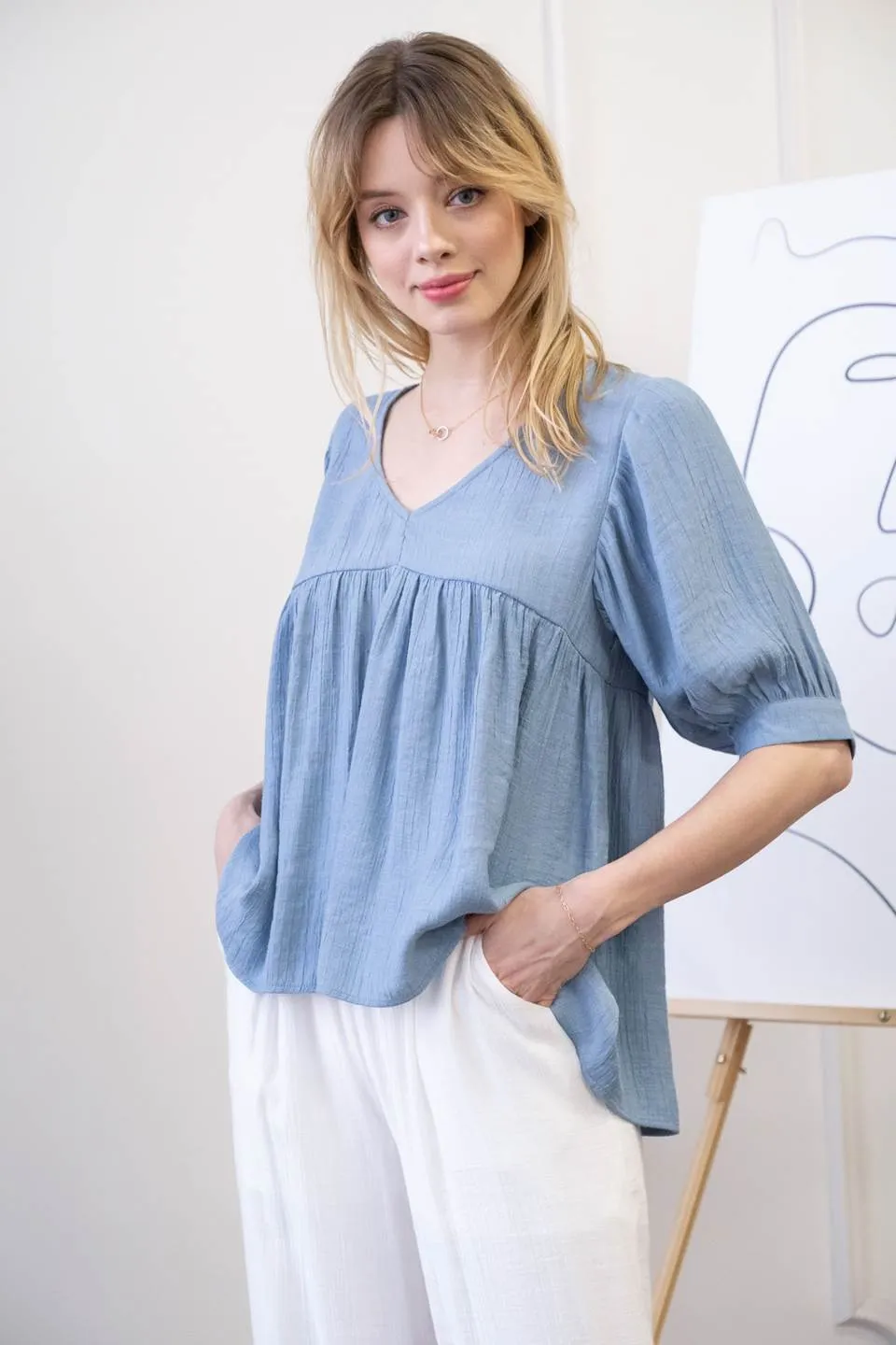 RELAXED BABYDOLL WOVEN TOP