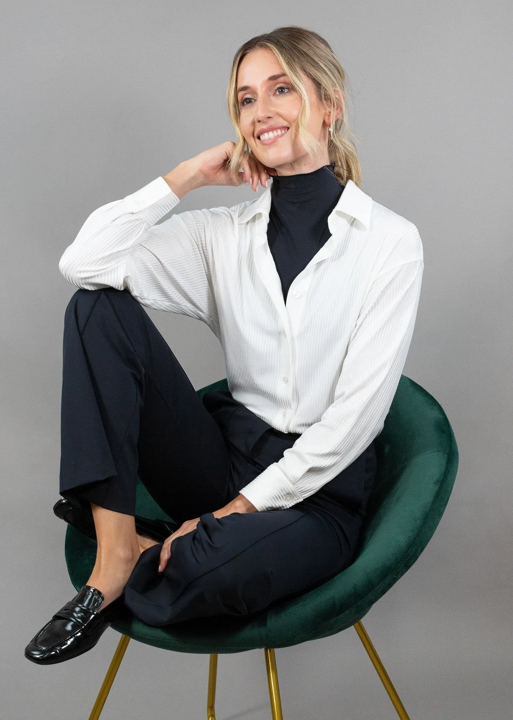 Relaxed Ribbed Button Up