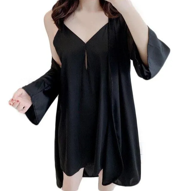 SAGACE COLORFUL  SOLID COLOR  Women Sexy Sleepwear Sling Satin Long Nightdress Lingerie Underwear  Sling   nightgown