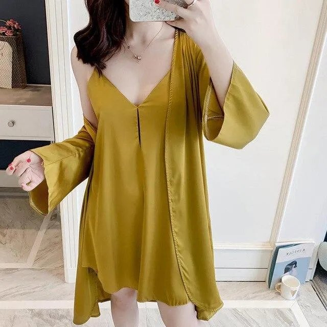 SAGACE COLORFUL SOLID COLOR Women Sexy Sleepwear Sling Satin Long Nightdress Lingerie Underwear Sling nightgown