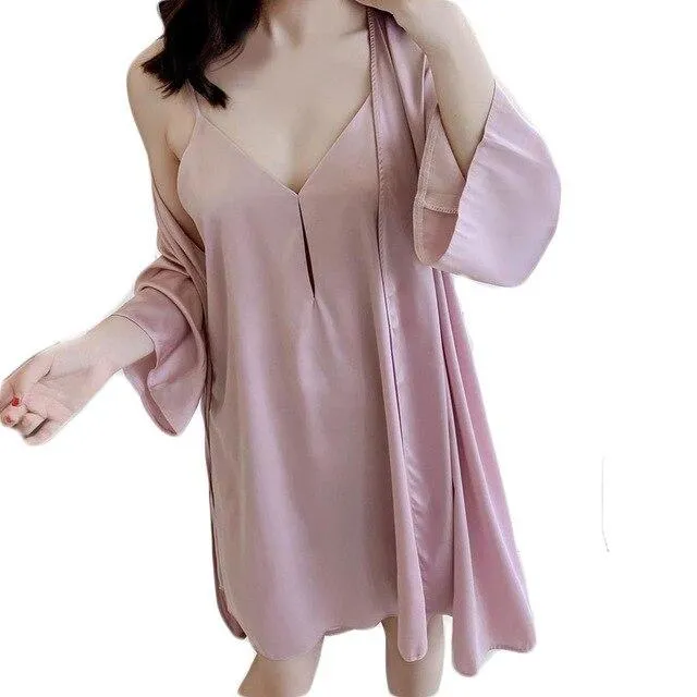 SAGACE COLORFUL SOLID COLOR Women Sexy Sleepwear Sling Satin Long Nightdress Lingerie Underwear Sling nightgown
