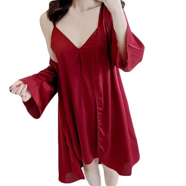 SAGACE COLORFUL SOLID COLOR Women Sexy Sleepwear Sling Satin Long Nightdress Lingerie Underwear Sling nightgown