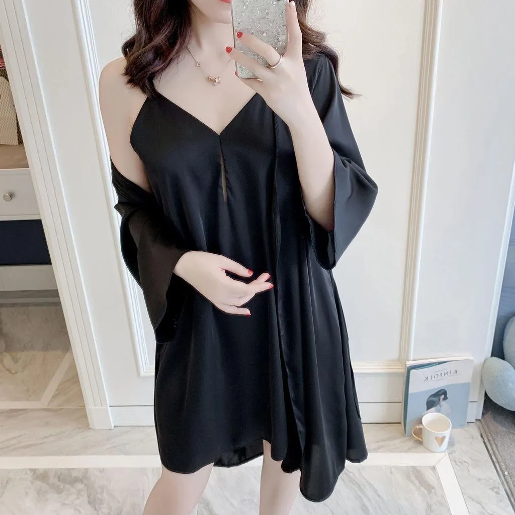 SAGACE COLORFUL SOLID COLOR Women Sexy Sleepwear Sling Satin Long Nightdress Lingerie Underwear Sling nightgown