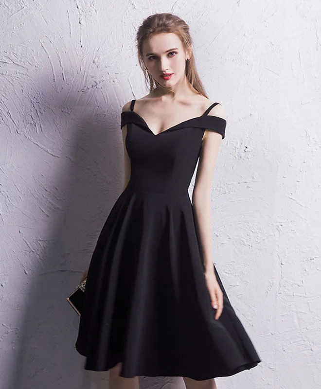 Simple Black Chiffon Short Prom Dress, Homecoming Dress