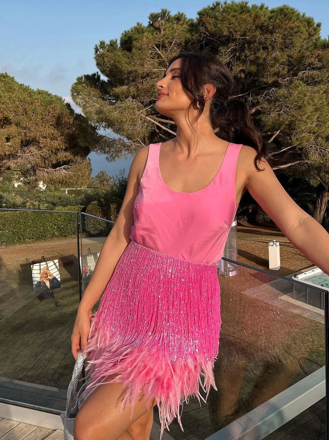 Simple Design Camisole&Fringed Skirt