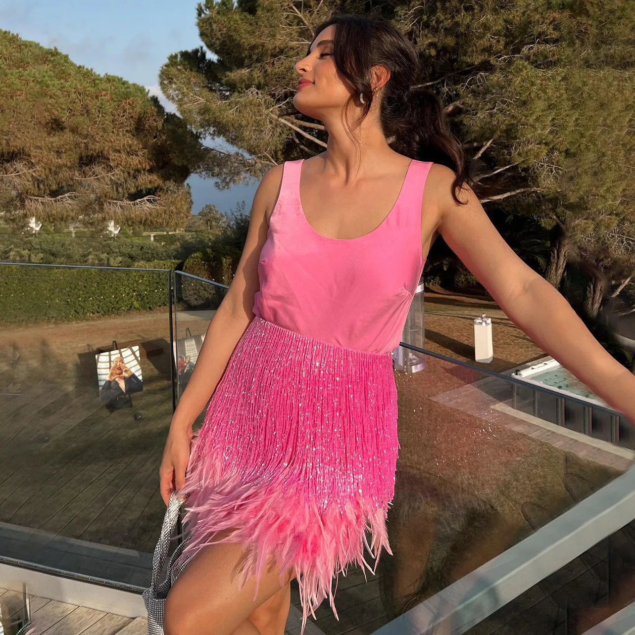 Simple Design Camisole&Fringed Skirt