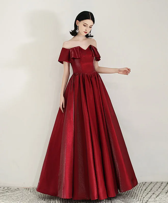 Simple Sweetheart Satin Burgundy Long Prom Dress Evening Dress