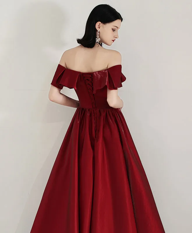 Simple Sweetheart Satin Burgundy Long Prom Dress Evening Dress