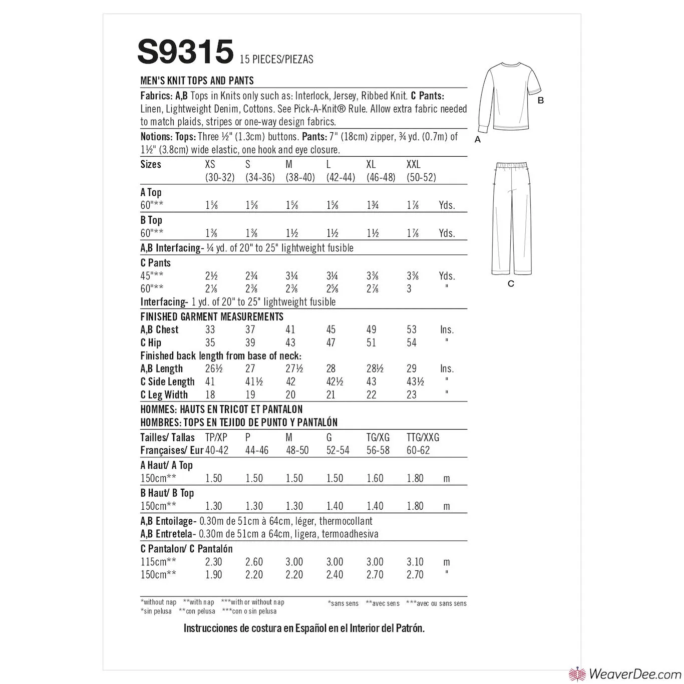 Simplicity Pattern S9315 Men's Knit Tops & Pants