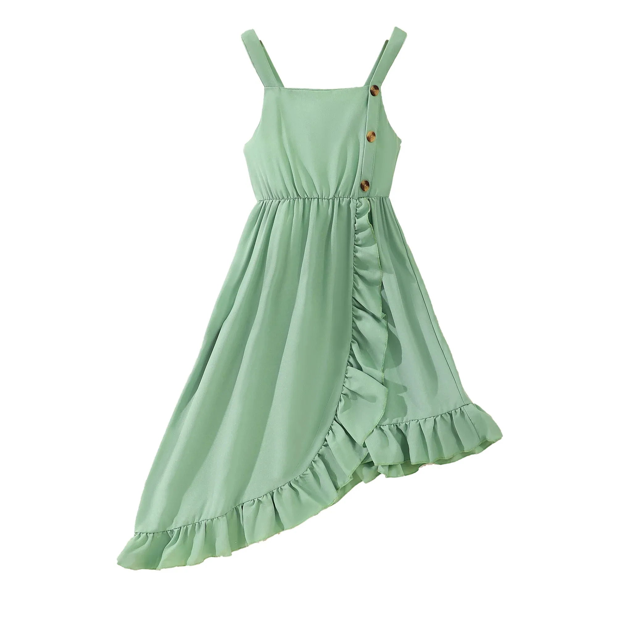 Summer Children's Sleeveless solid color irregular ruffled edge party dresses