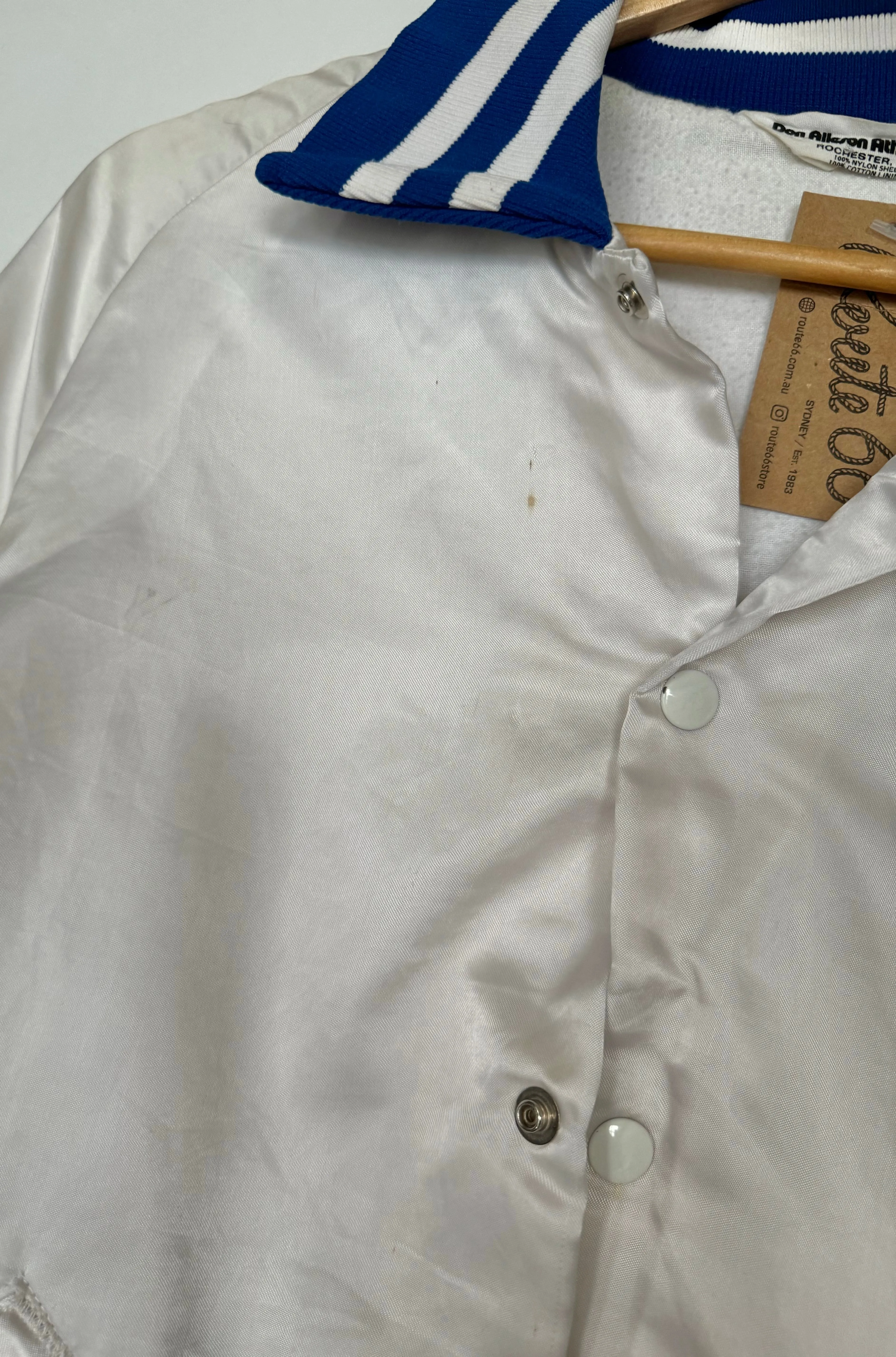 Vintage Satin Bomber Jacket - White & Blue (M)