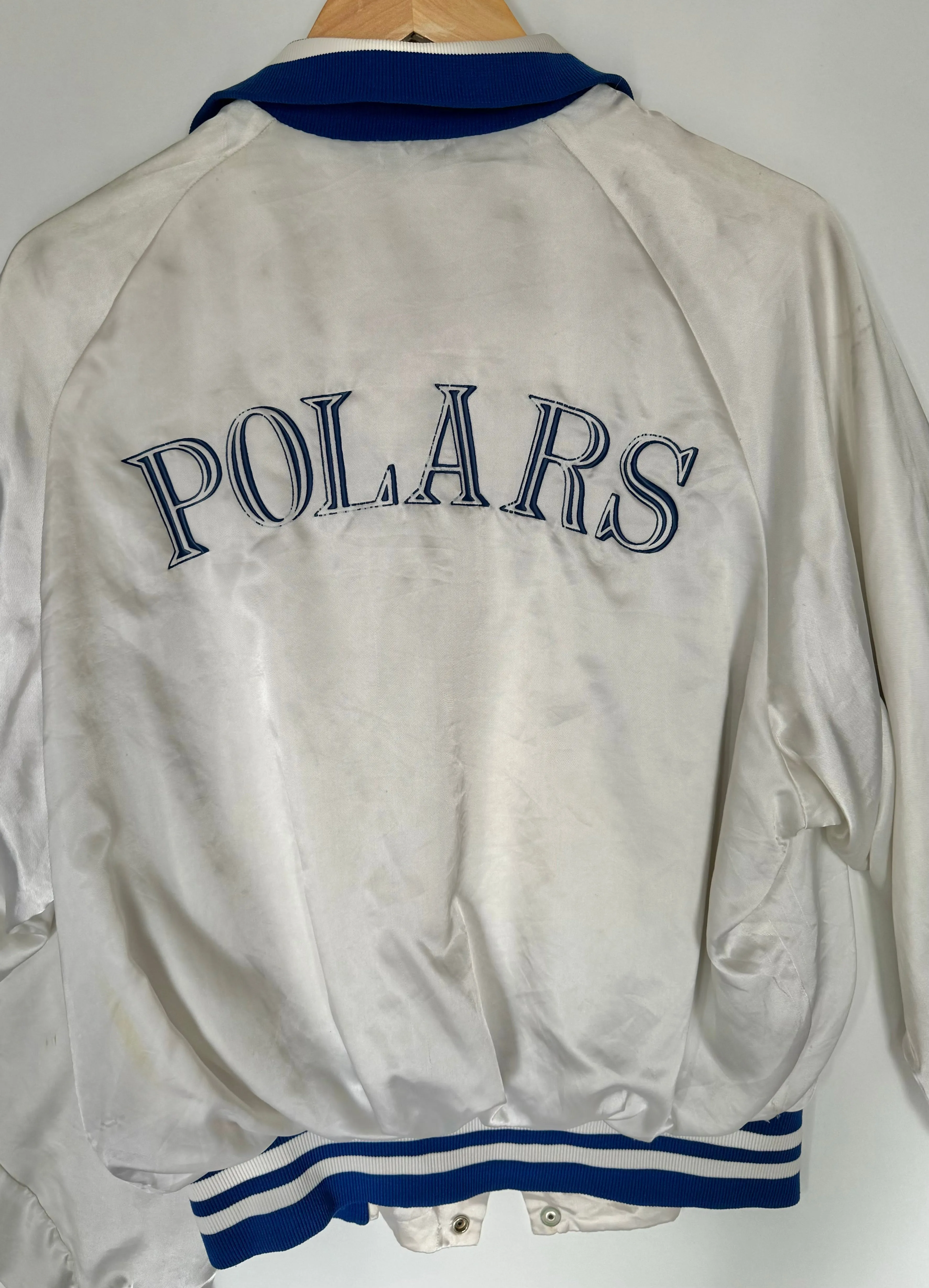 Vintage Satin Bomber Jacket - White & Blue (M)