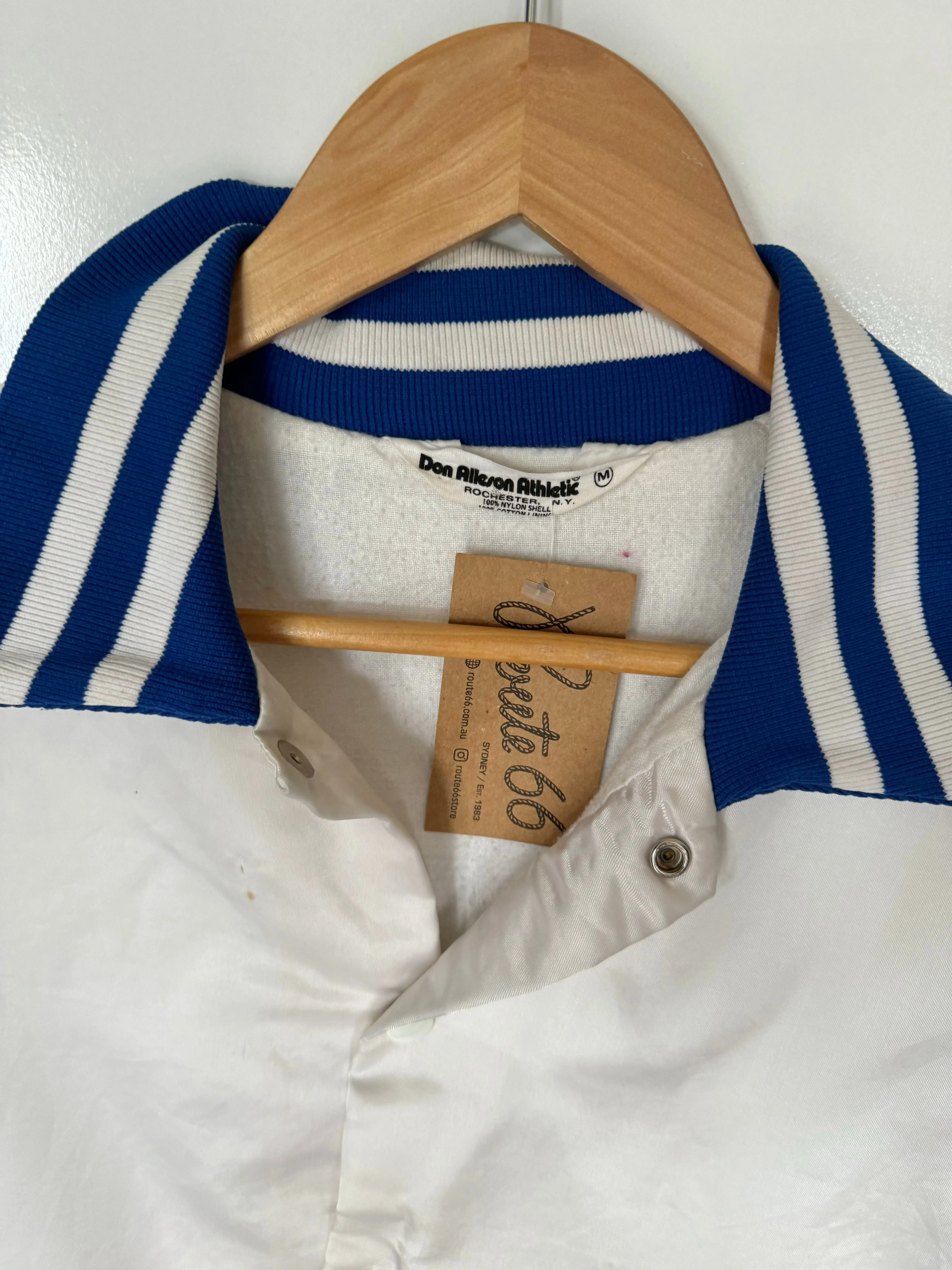 Vintage Satin Bomber Jacket - White & Blue (M)