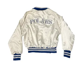 Vintage Satin Bomber Jacket - White & Blue (M)