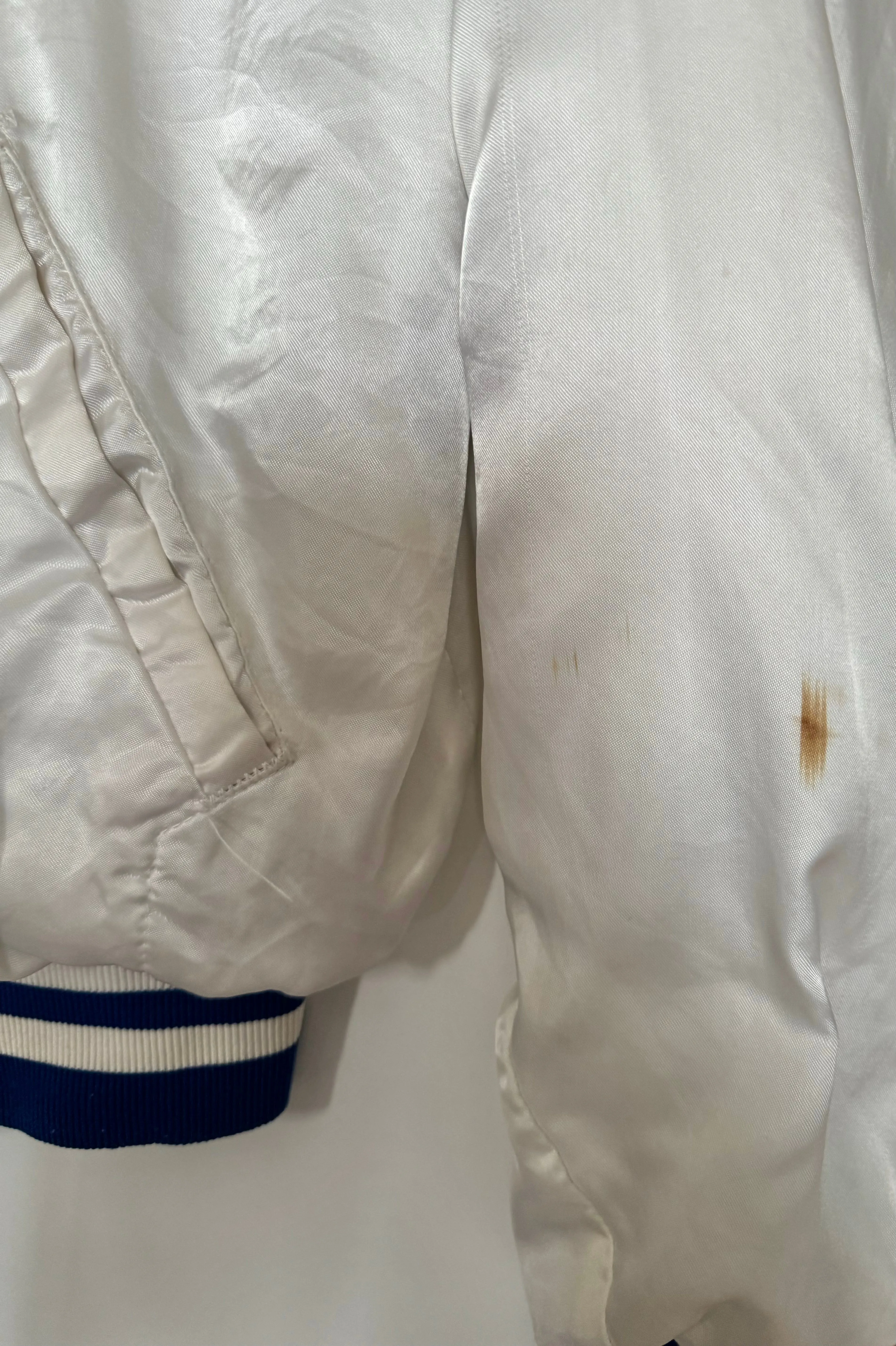 Vintage Satin Bomber Jacket - White & Blue (M)