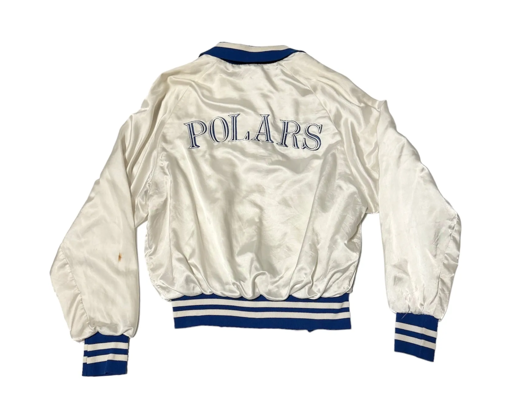 Vintage Satin Bomber Jacket - White & Blue (M)