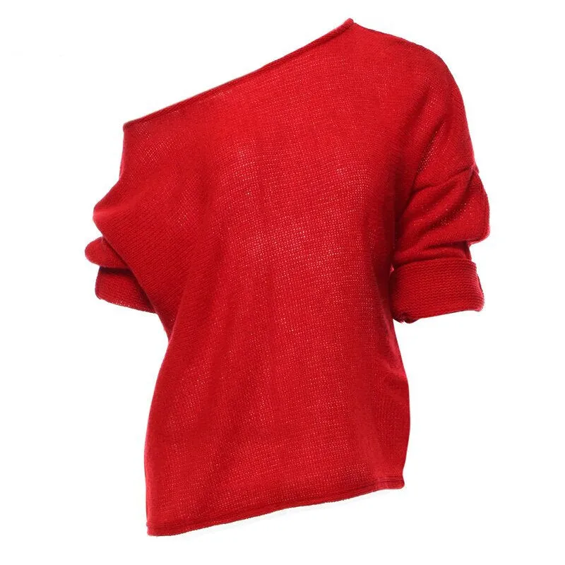 Women's Autumn/Winter Soft Off-Shoulder Loose Knitted Sweater