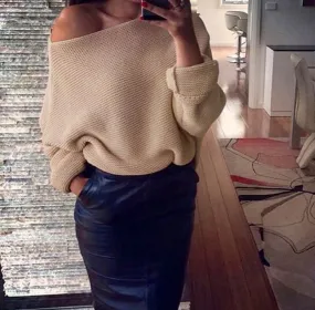 Women's Autumn/Winter Soft Off-Shoulder Loose Knitted Sweater