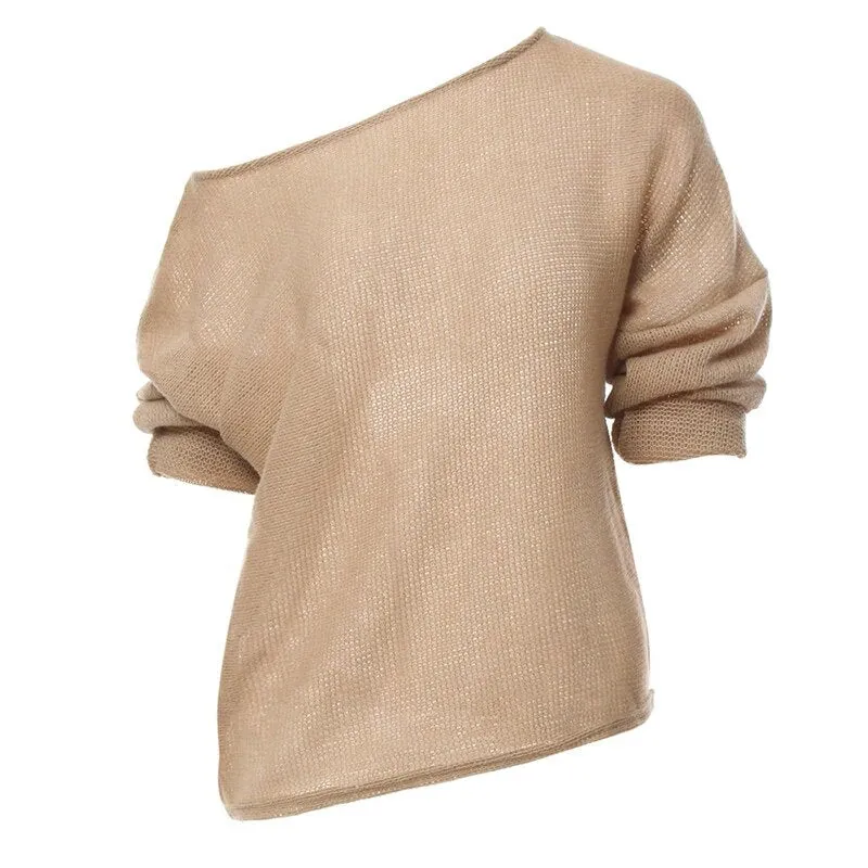 Women's Autumn/Winter Soft Off-Shoulder Loose Knitted Sweater