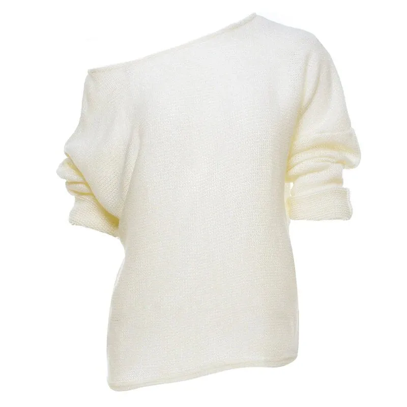 Women's Autumn/Winter Soft Off-Shoulder Loose Knitted Sweater