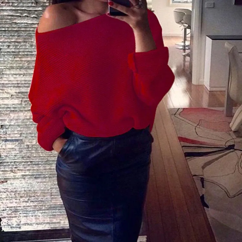 Women's Autumn/Winter Soft Off-Shoulder Loose Knitted Sweater