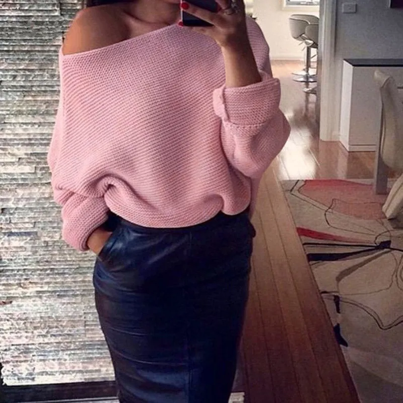 Women's Autumn/Winter Soft Off-Shoulder Loose Knitted Sweater