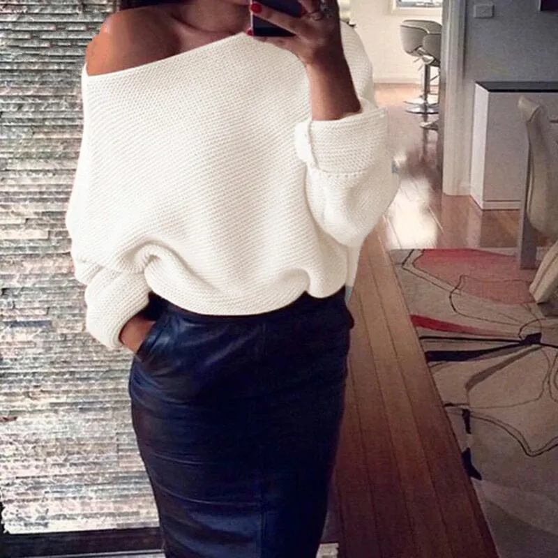 Women's Autumn/Winter Soft Off-Shoulder Loose Knitted Sweater