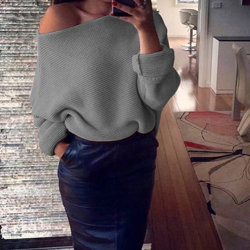 Women's Autumn/Winter Soft Off-Shoulder Loose Knitted Sweater