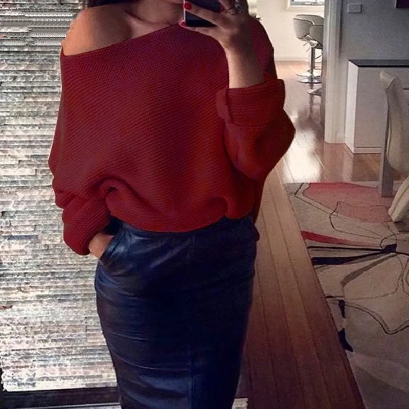 Women's Autumn/Winter Soft Off-Shoulder Loose Knitted Sweater