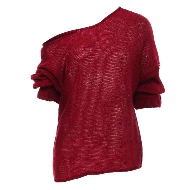 Women's Autumn/Winter Soft Off-Shoulder Loose Knitted Sweater