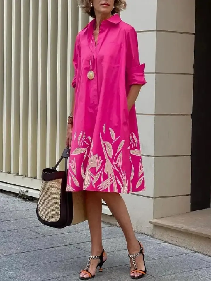 Women's Casual Shirt Dress Shirt Collar Long Sleeve Shift Midi Dresses 116137