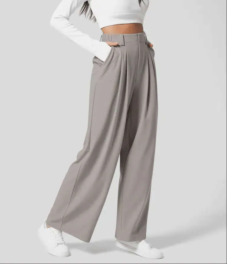 Women's High-Waisted Pleated Wide Leg Trousers