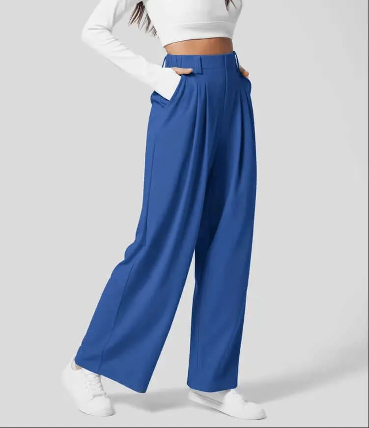 Women's High-Waisted Pleated Wide Leg Trousers