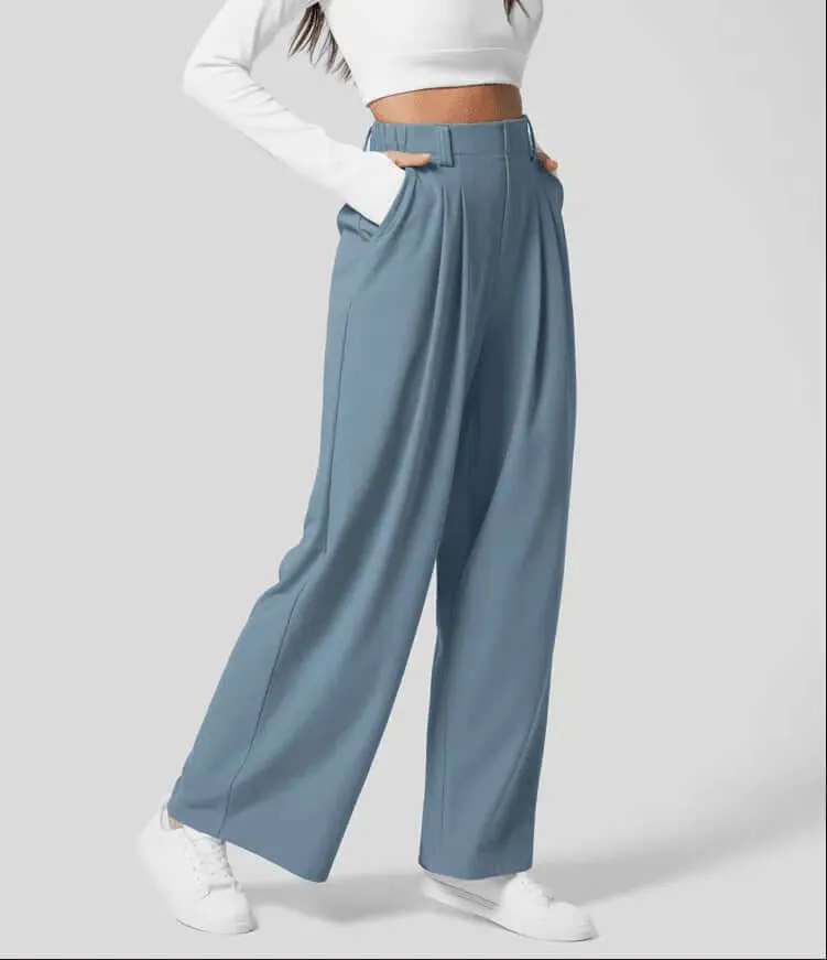 Women's High-Waisted Pleated Wide Leg Trousers