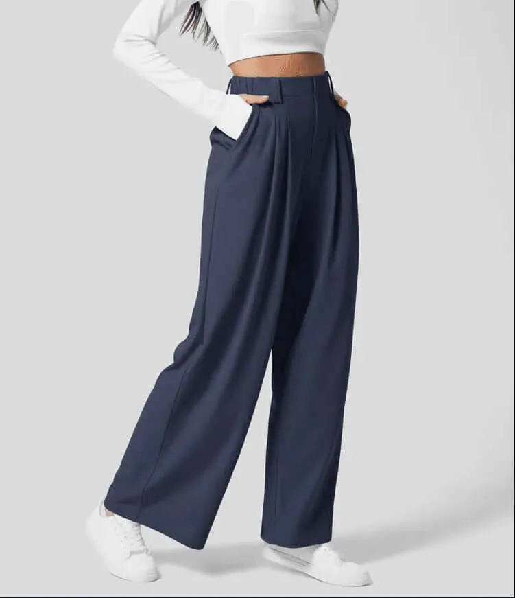 Women's High-Waisted Pleated Wide Leg Trousers