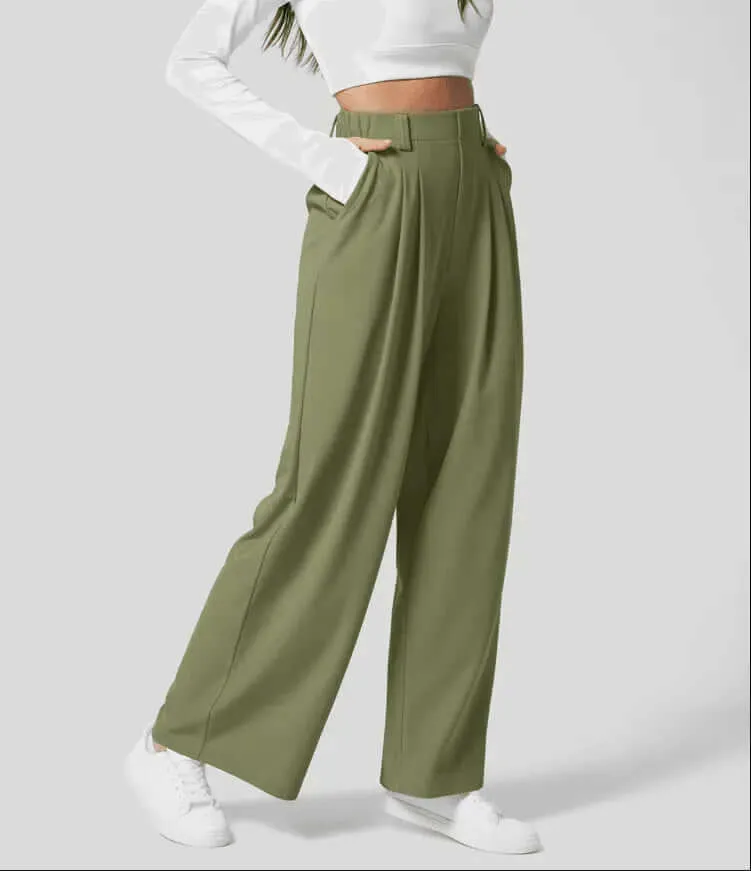 Women's High-Waisted Pleated Wide Leg Trousers