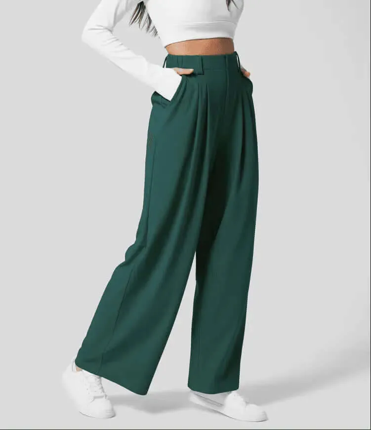 Women's High-Waisted Pleated Wide Leg Trousers
