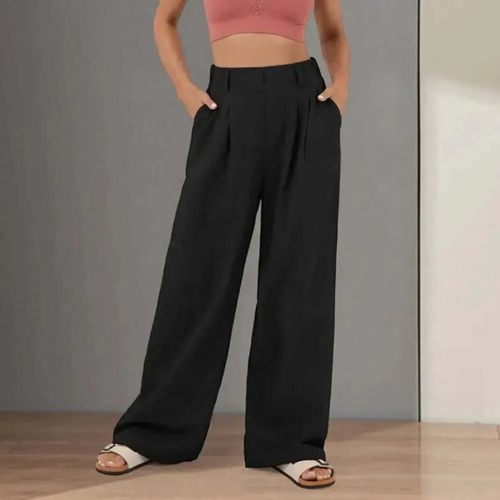 Women's High-Waisted Pleated Wide Leg Trousers