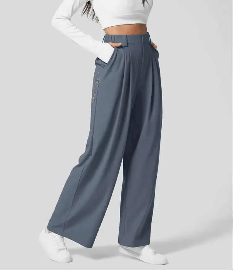 Women's High-Waisted Pleated Wide Leg Trousers